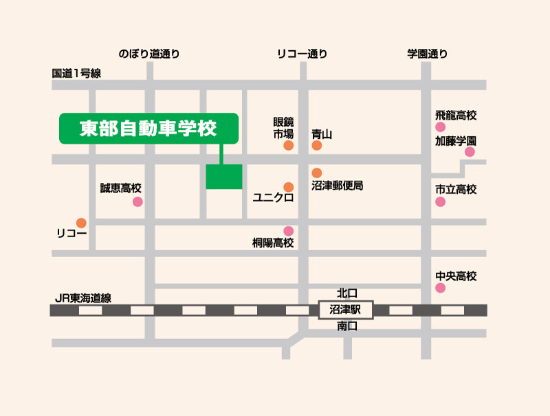 東部自動車学校 アクセス マップ 地図 沼津 自動車学校 教習所 免許